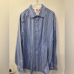 Bugatchi Men Shaped Fit XL- LS Dress Shirt in Blue Pattern